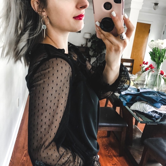 LOFT Black Lace Blouse XSP - Picture 5 of 5